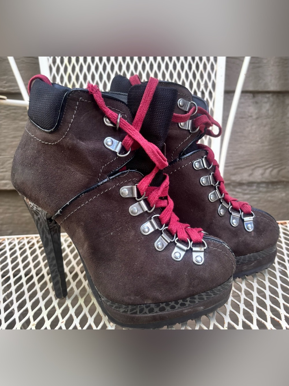 Xhilaration Dark Brown Suede Lace-Up Ankle Boots with Red Laces